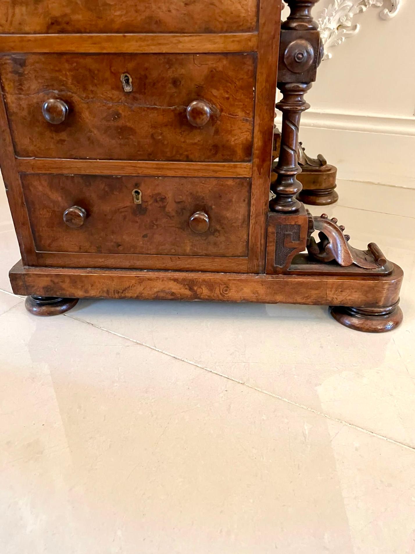 Antique Victorian Burr Walnut Inlaid Freestanding Davenport For Sale 5