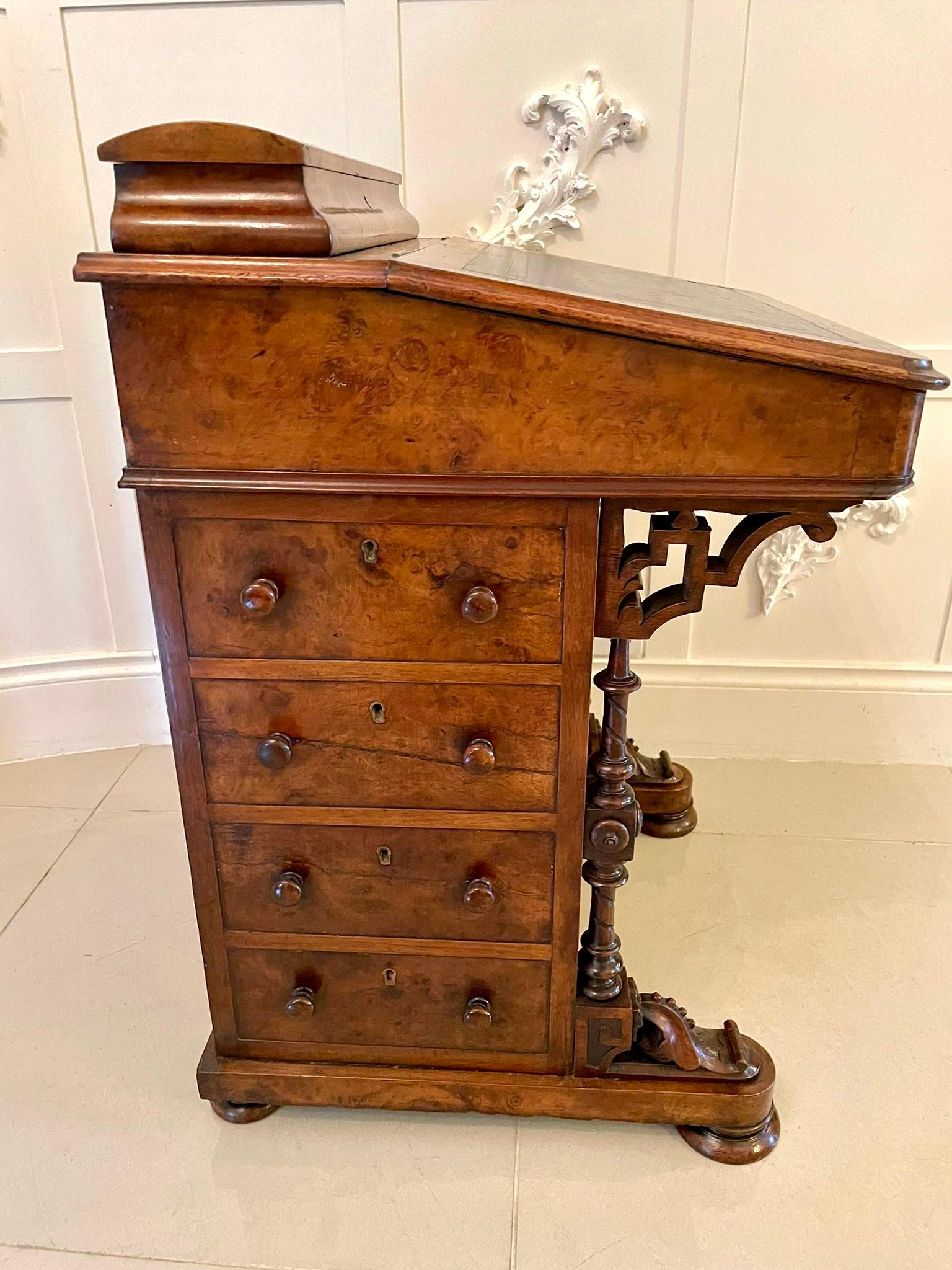 Antique Victorian Burr Walnut Inlaid Freestanding Davenport For Sale 11