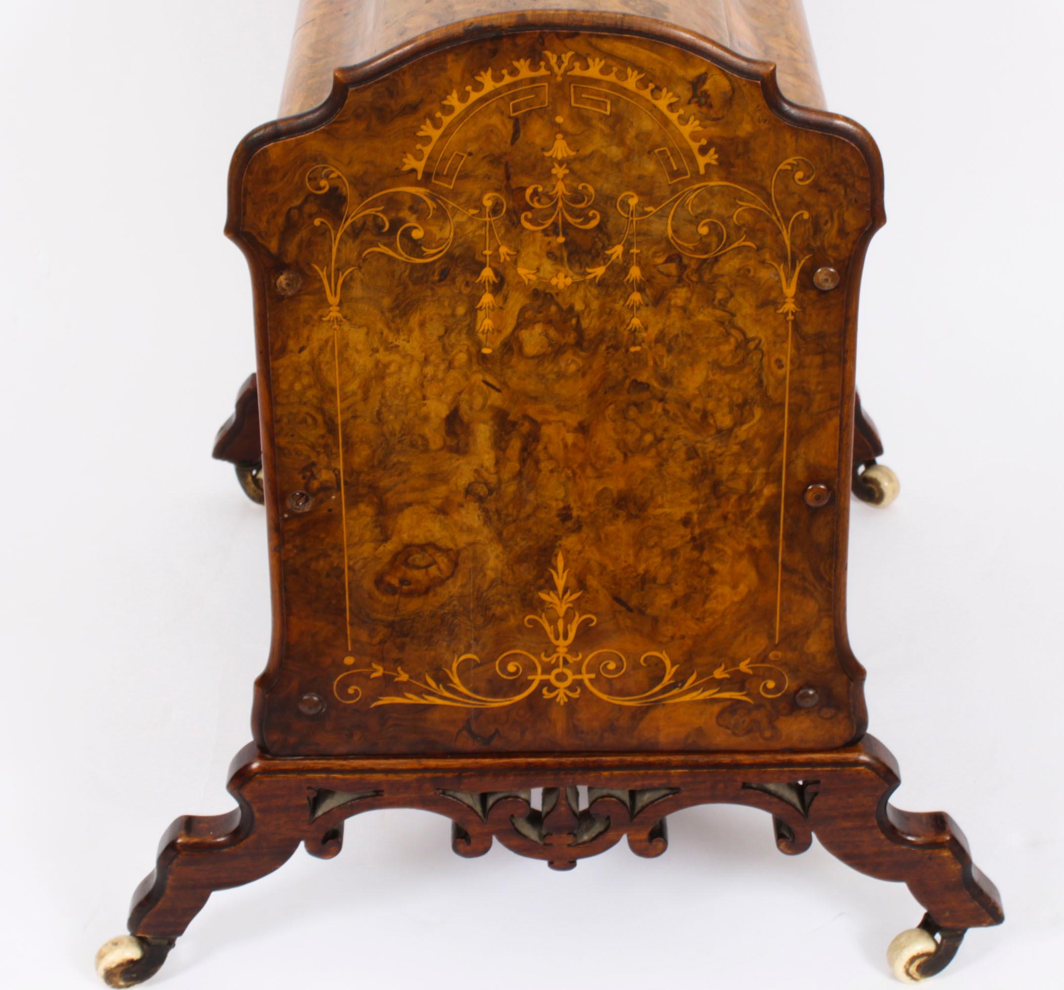 Ancien porte-revues victorien en ronce de noyer et marqueterie de Canterbury, 19ème C. en vente 11