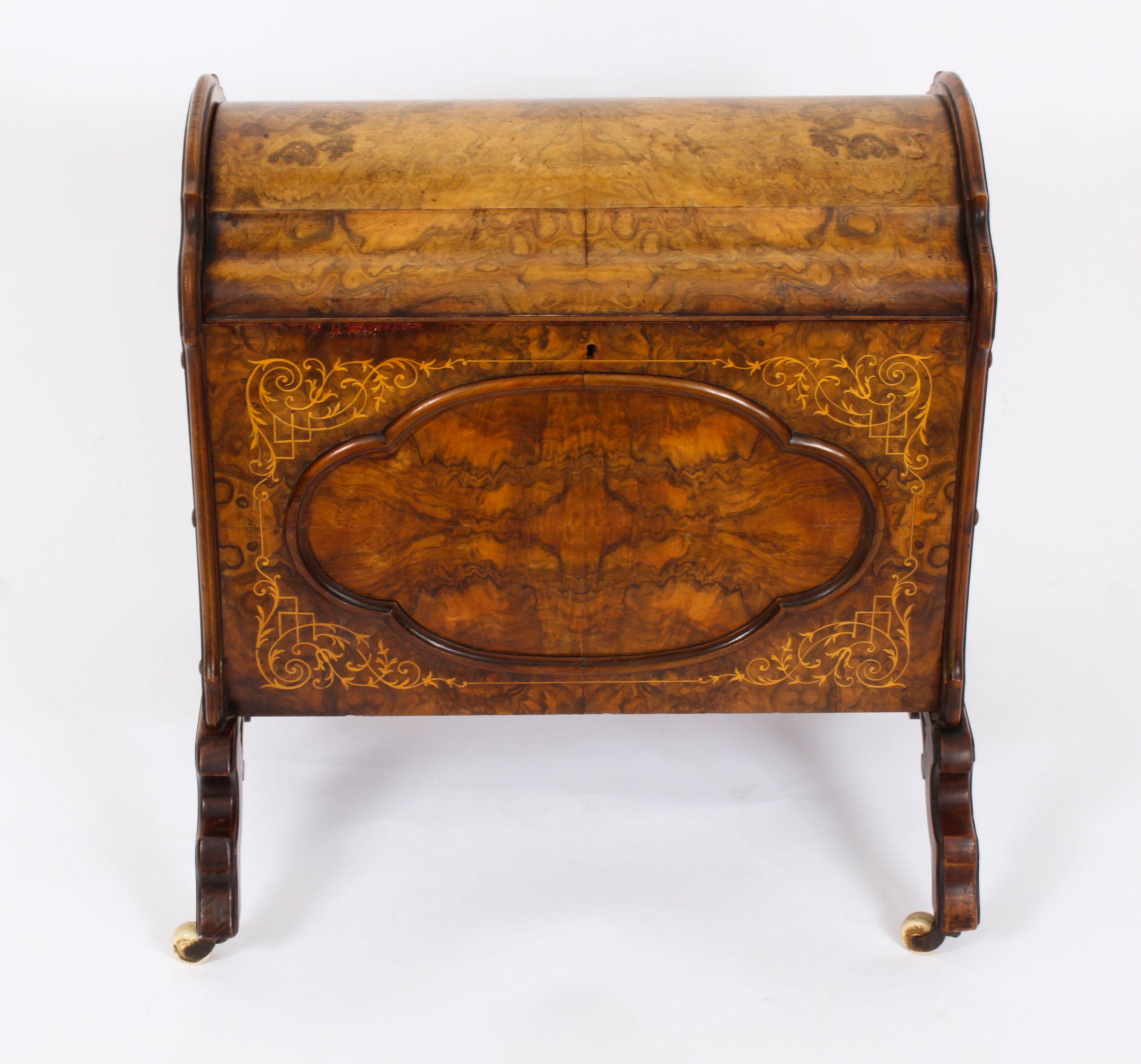 Antique Victorian Burr Walnut & Inlaid Marquetry Canterbury Magazine Rack 19th C In Good Condition For Sale In London, GB