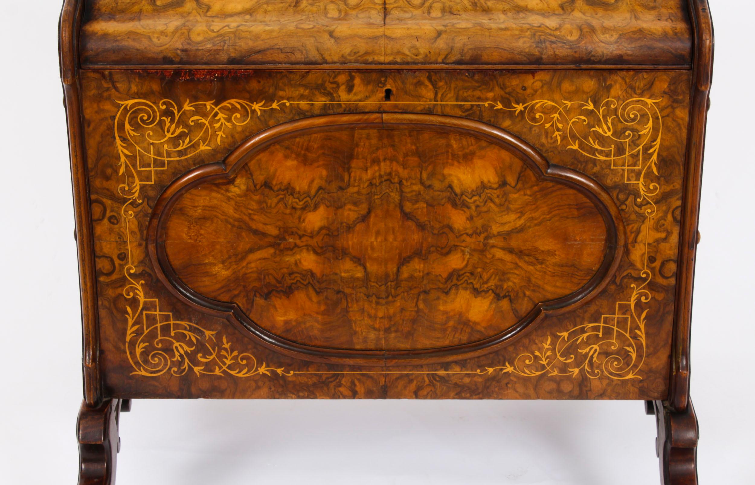 Late 19th Century Antique Victorian Burr Walnut & Inlaid Marquetry Canterbury Magazine Rack 19th C For Sale