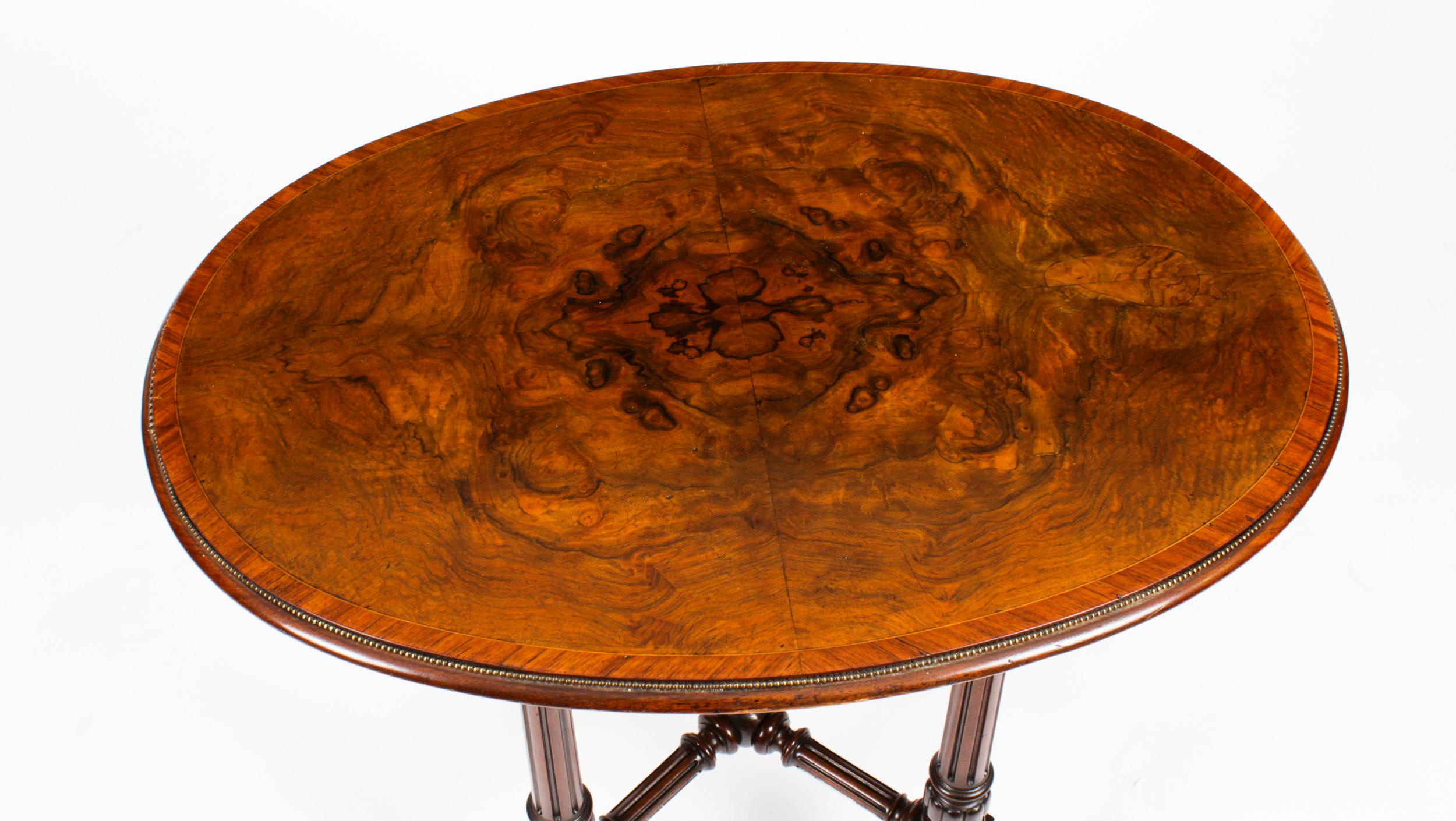 English Antique Victorian Burr Walnut & inlaid Occasional Table 19th Century