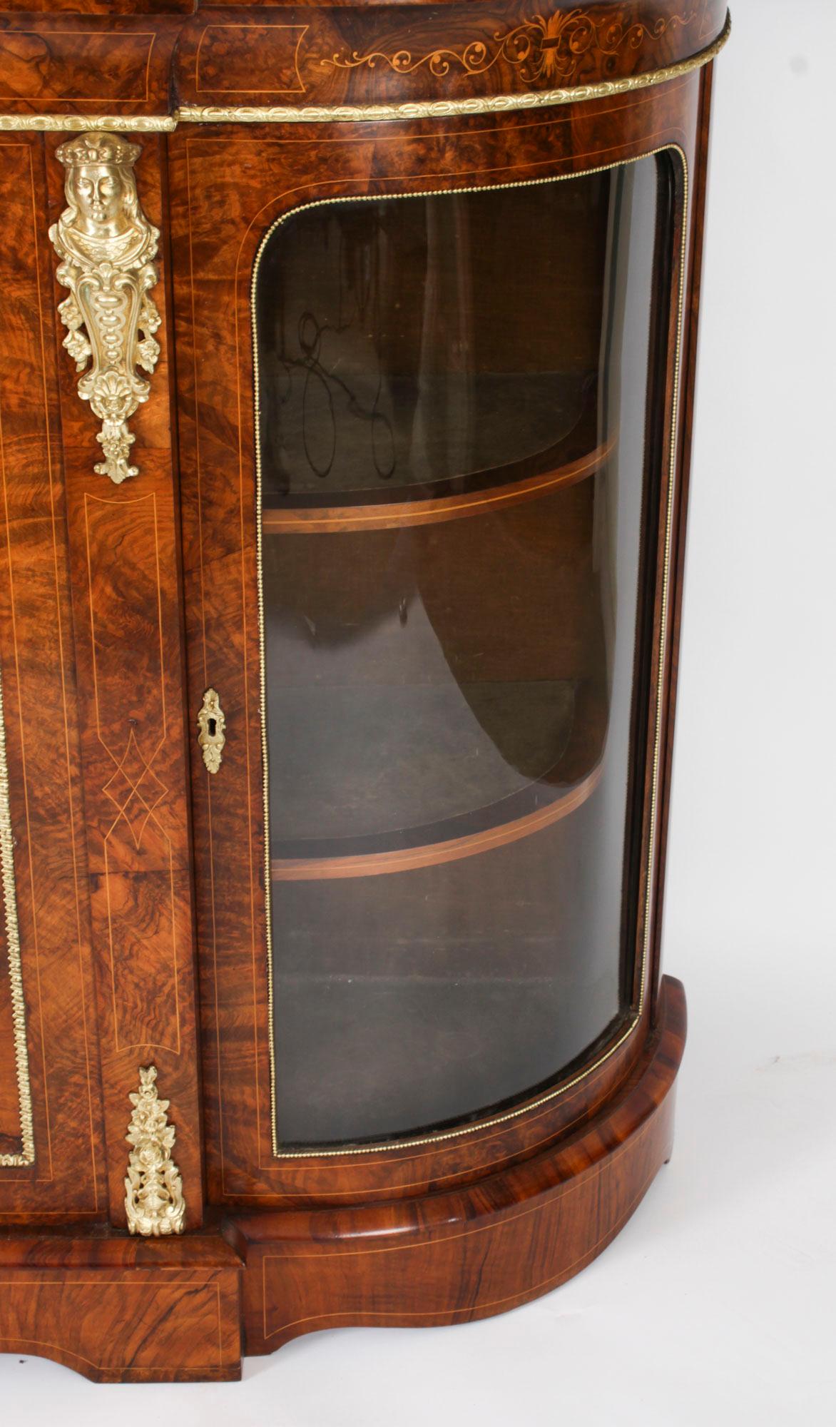 Antique Victorian Burr Walnut Inlaid Ormolu Mounted Credenza 19th Century For Sale 6