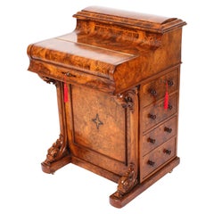 Used Victorian Burr Walnut & Inlaid Pop Up Davenport Desk 19th C