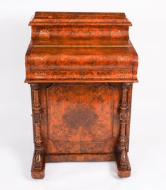 Antiker viktorianischer Gratnussbaum & Intarsien Pop Up Davenport Schreibtisch 19.