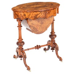 Antique Victorian Burr Walnut Ladies Work Occasional Table 19th Century