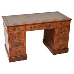 Antique Victorian Burr Walnut Leather Top Desk