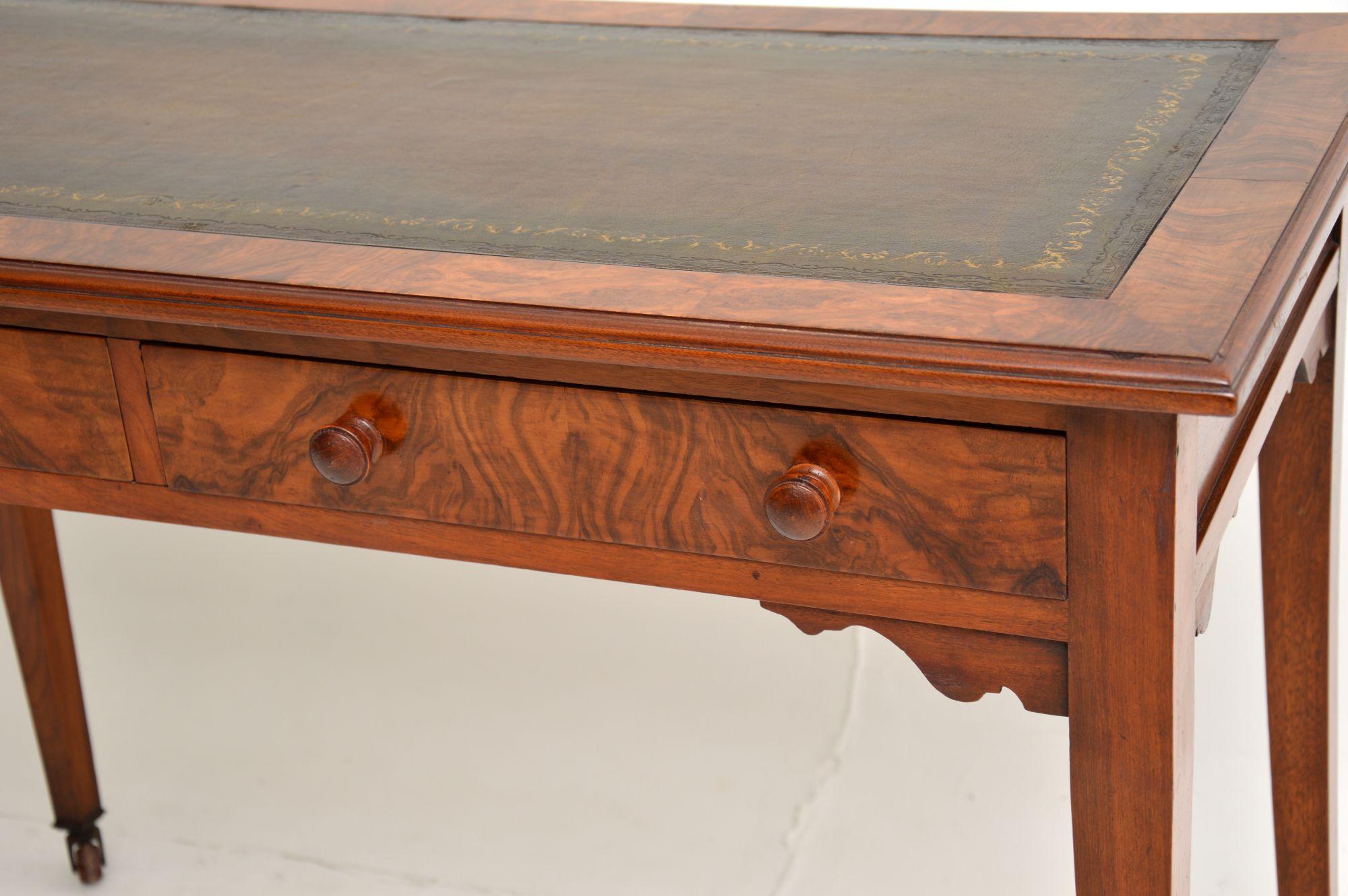 Antique Victorian Burr Walnut Leather Top Writing Table / Desk In Good Condition In London, GB