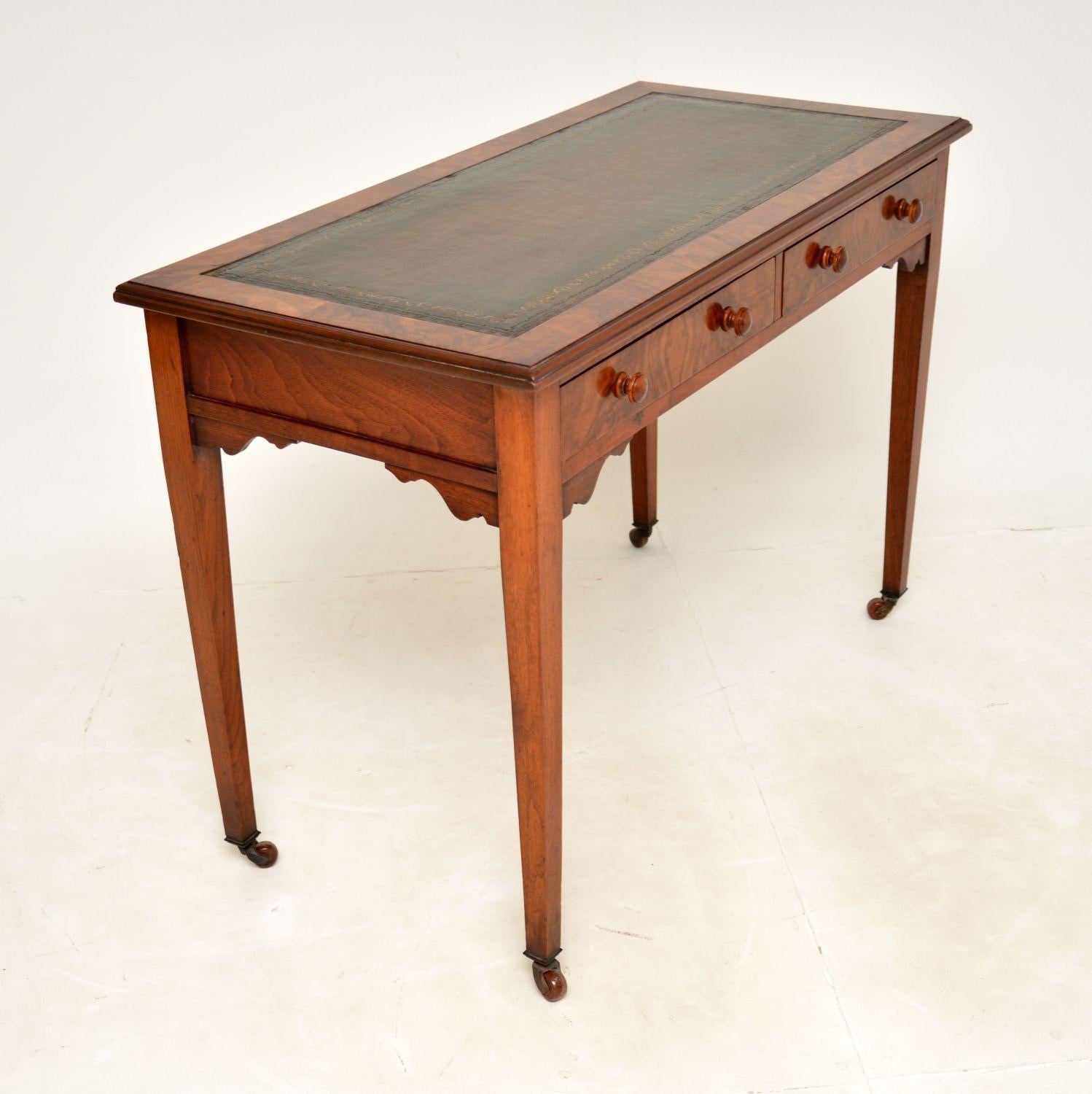 Antique Victorian Burr Walnut Leather Top Writing Table / Desk 3