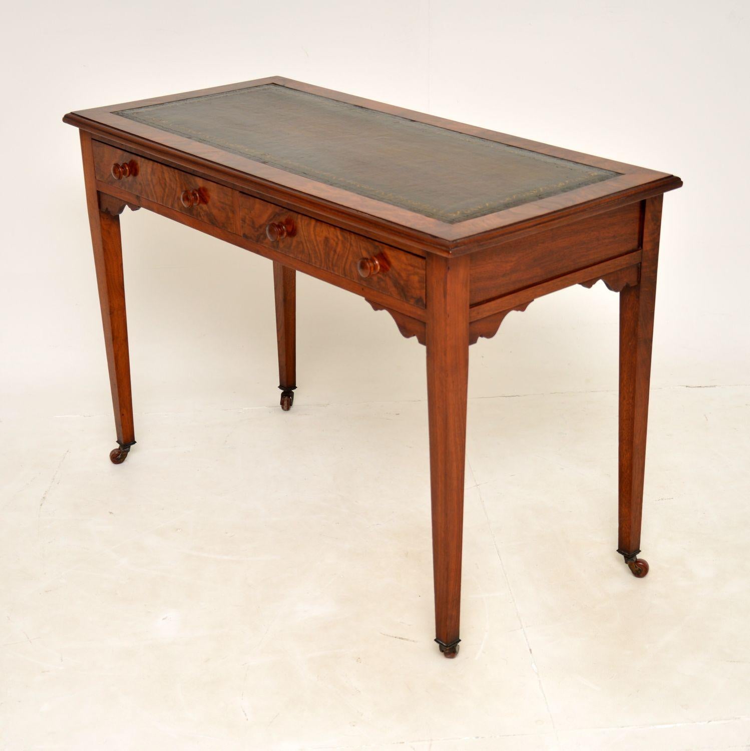 Antique Victorian Burr Walnut Leather Top Writing Table / Desk 4