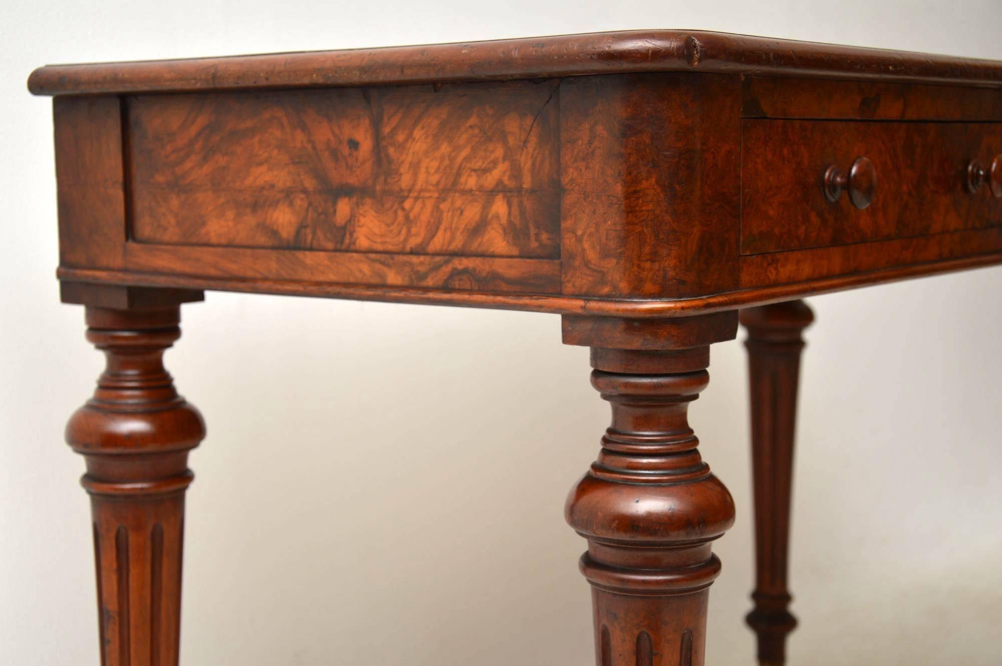 Antique Victorian Burr Walnut Leather Top Writing Table 6