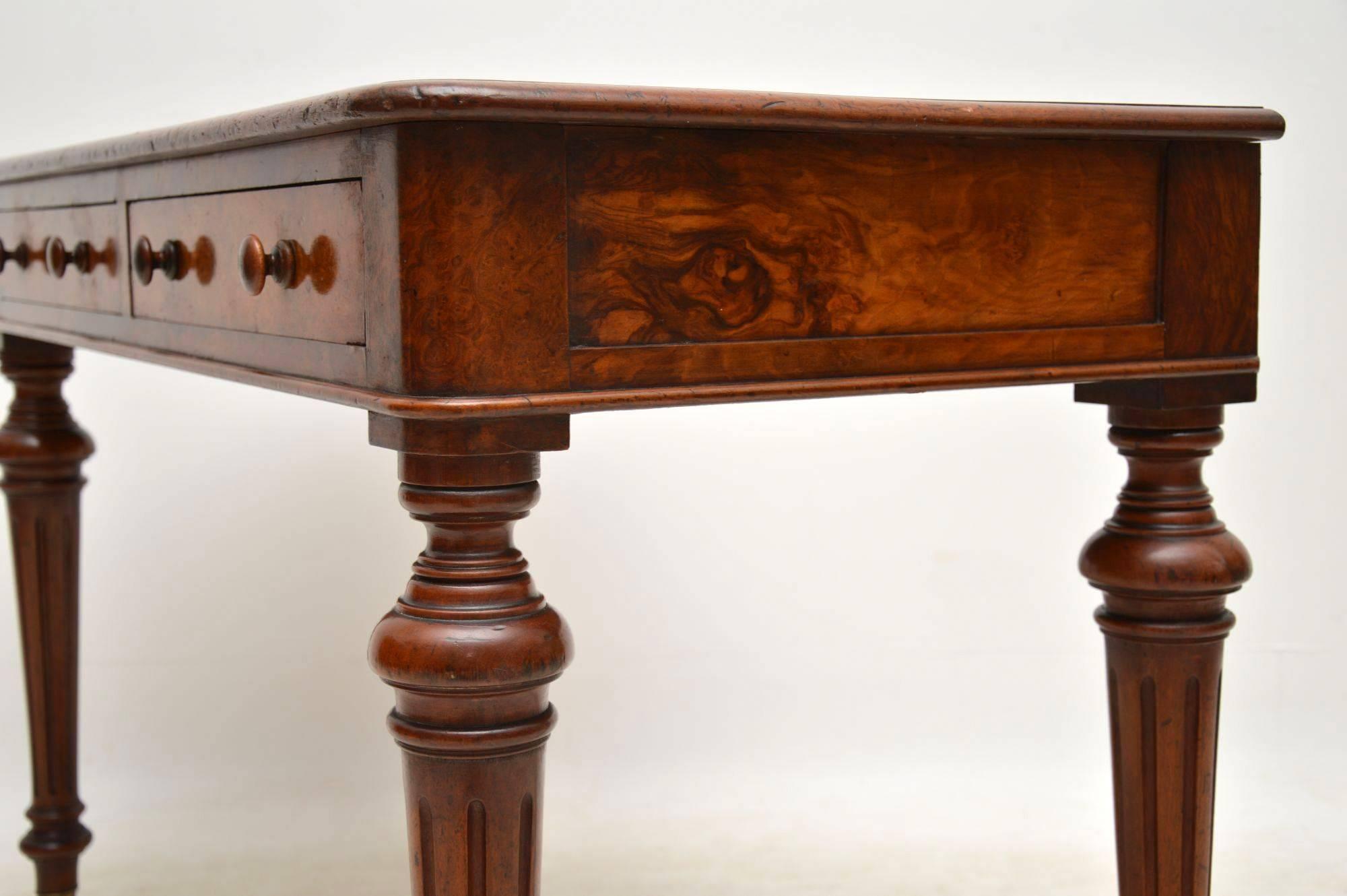 Antique Victorian Burr Walnut Leather Top Writing Table 7
