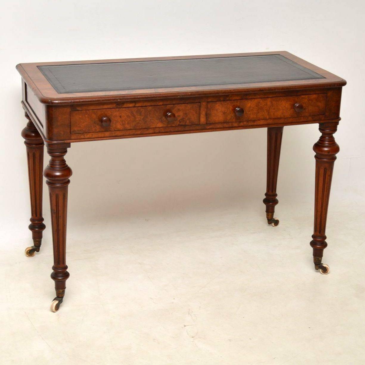 Antique Victorian Burr Walnut Leather Top Writing Table 8