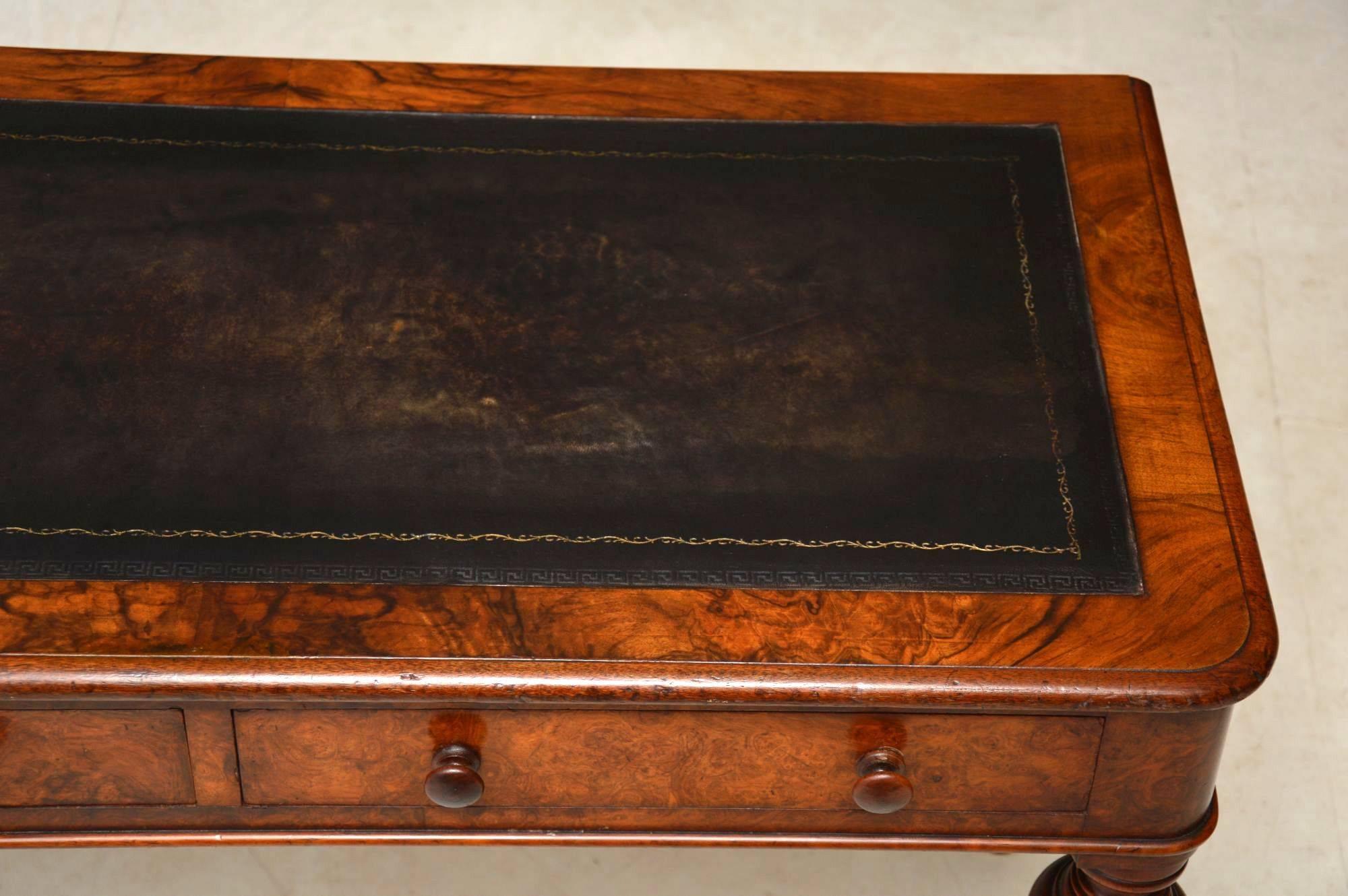 Antique Victorian Burr Walnut Leather Top Writing Table 1