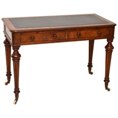 Antique Victorian Burr Walnut Leather Top Writing Table