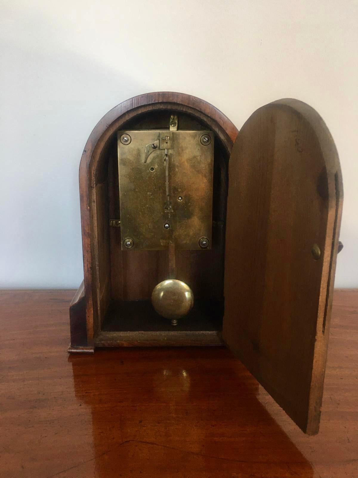 English Antique Victorian Burr Walnut Mantel Clock