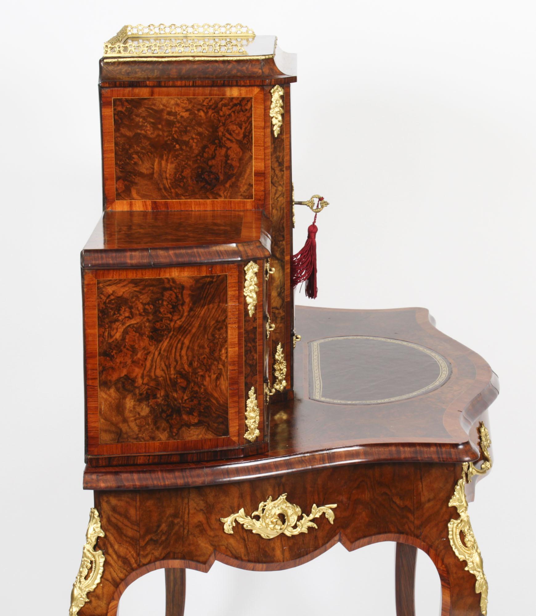 Antique Victorian Burr Walnut & Marquetry Bonheur Du Jour Desk 19th C 13