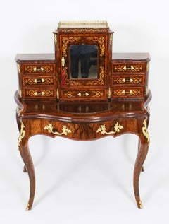 Antique Victorian Burr Walnut & Marquetry Bonheur Du Jour Desk 19th C