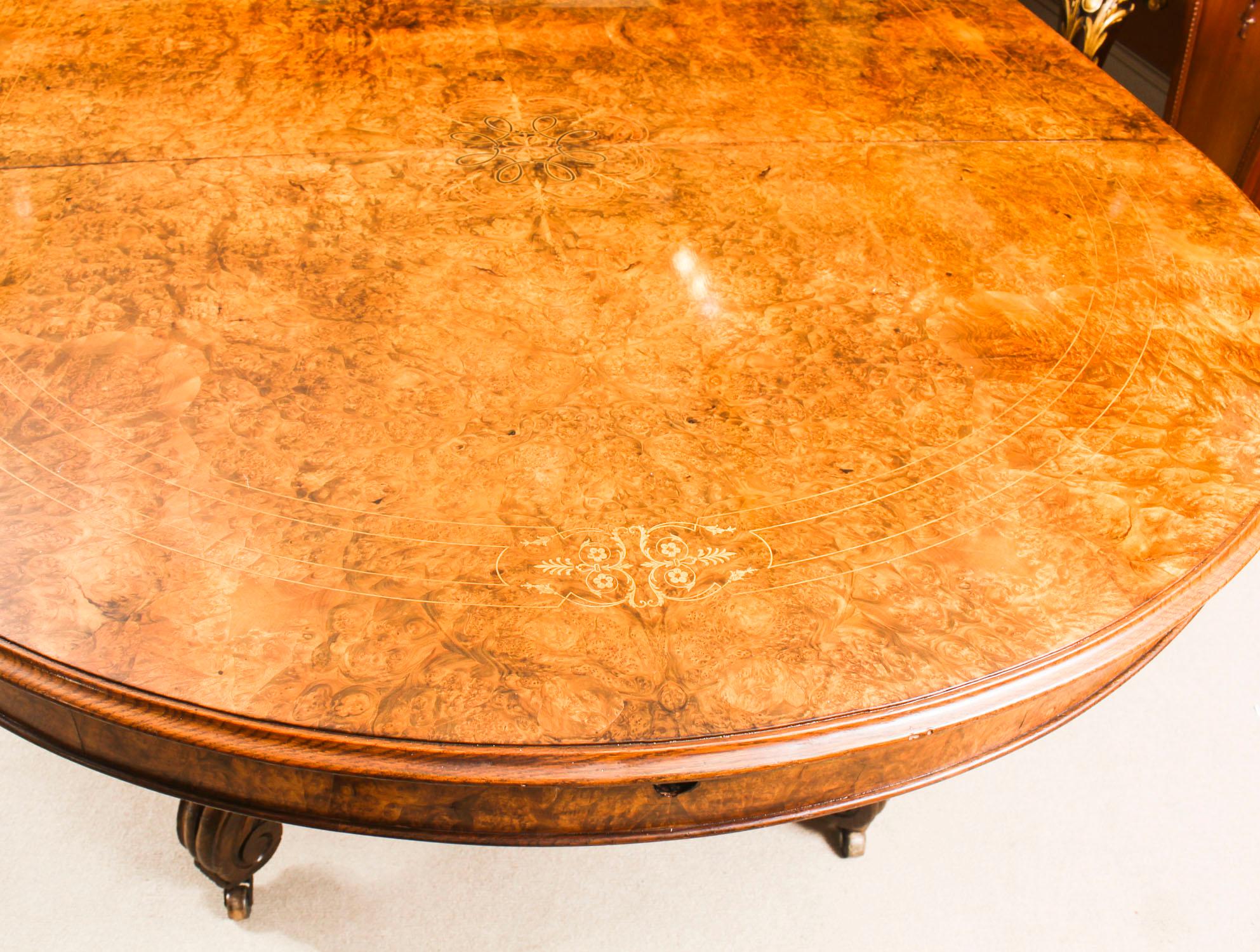 Antique Victorian Burr Walnut Marquetry Inlaid Dining Table 19th Century 3