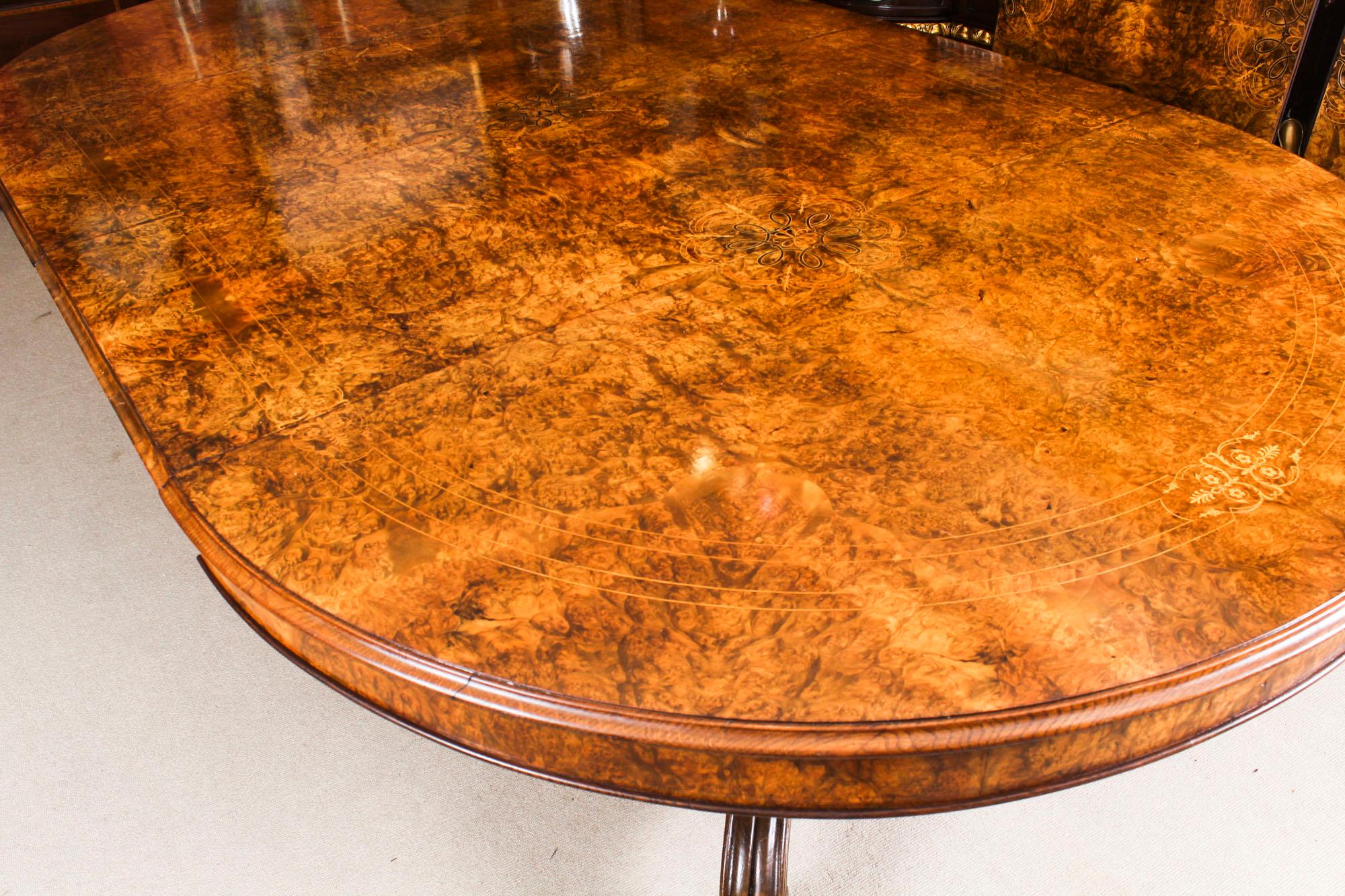 Antique Victorian Burr Walnut Marquetry Inlaid Dining Table 19th Century 6