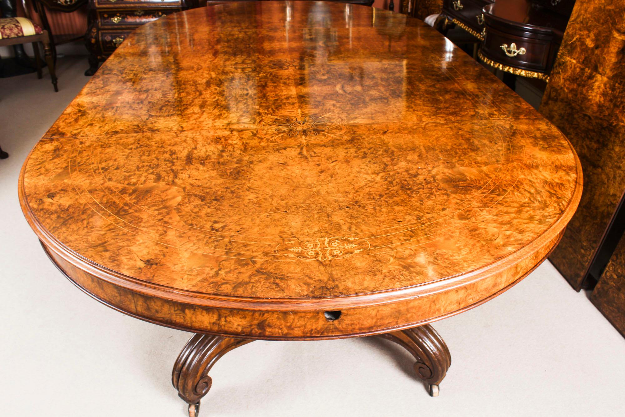 Antique Victorian Burr Walnut Marquetry Inlaid Dining Table 19th Century 7