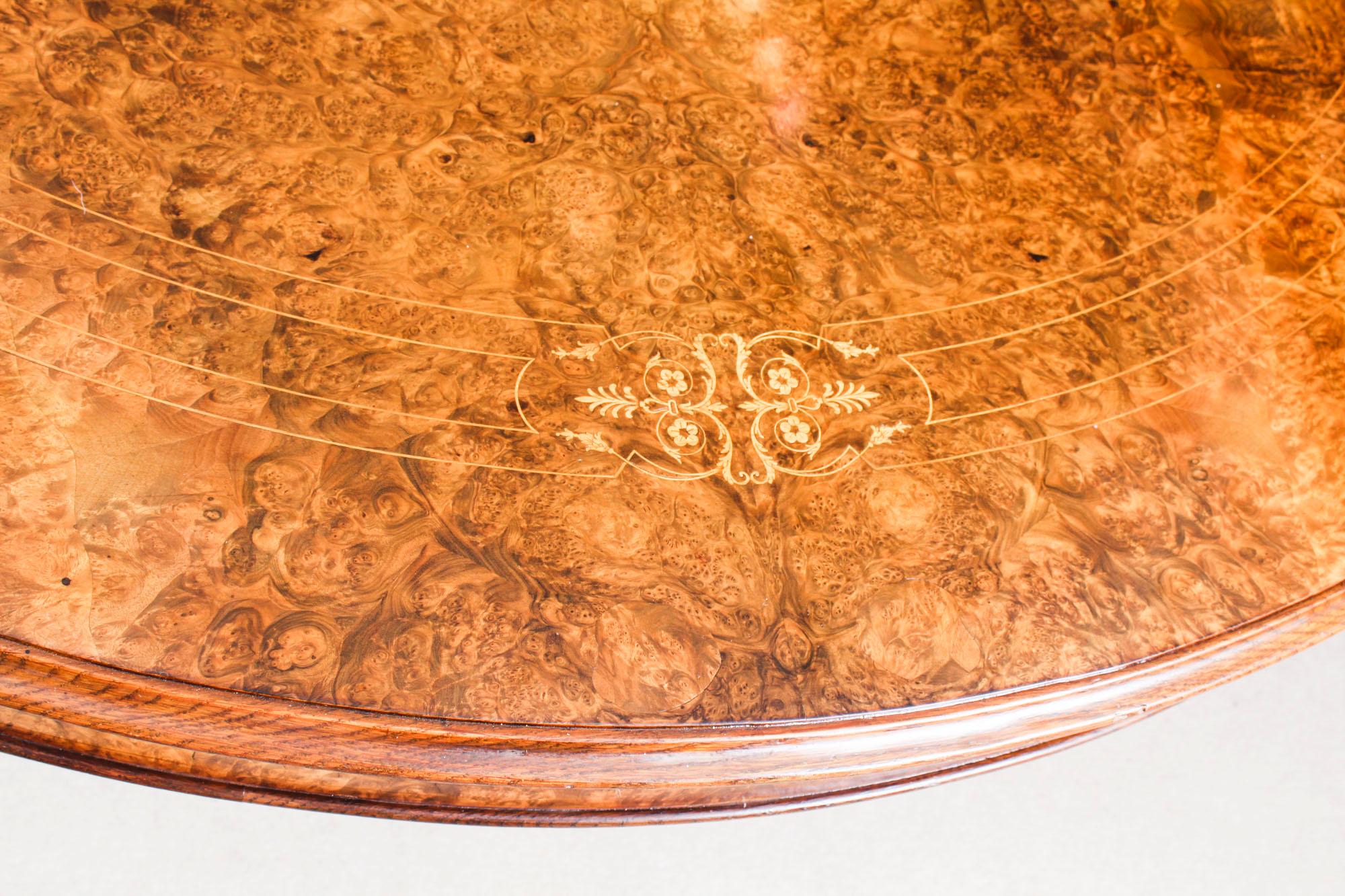 Antique Victorian Burr Walnut Marquetry Inlaid Dining Table 19th Century 9