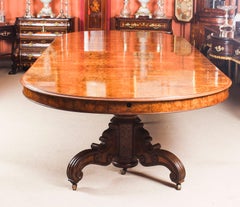 Antique Victorian Burr Walnut Marquetry Inlaid Dining Table 19th Century