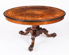 Antigua mesa victoriana de nogal con marquetería y 6 sillas Siglo XIX