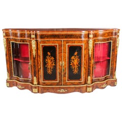 Used Victorian Burr Walnut and Marquetry Serpentine Credenza, 19th Century