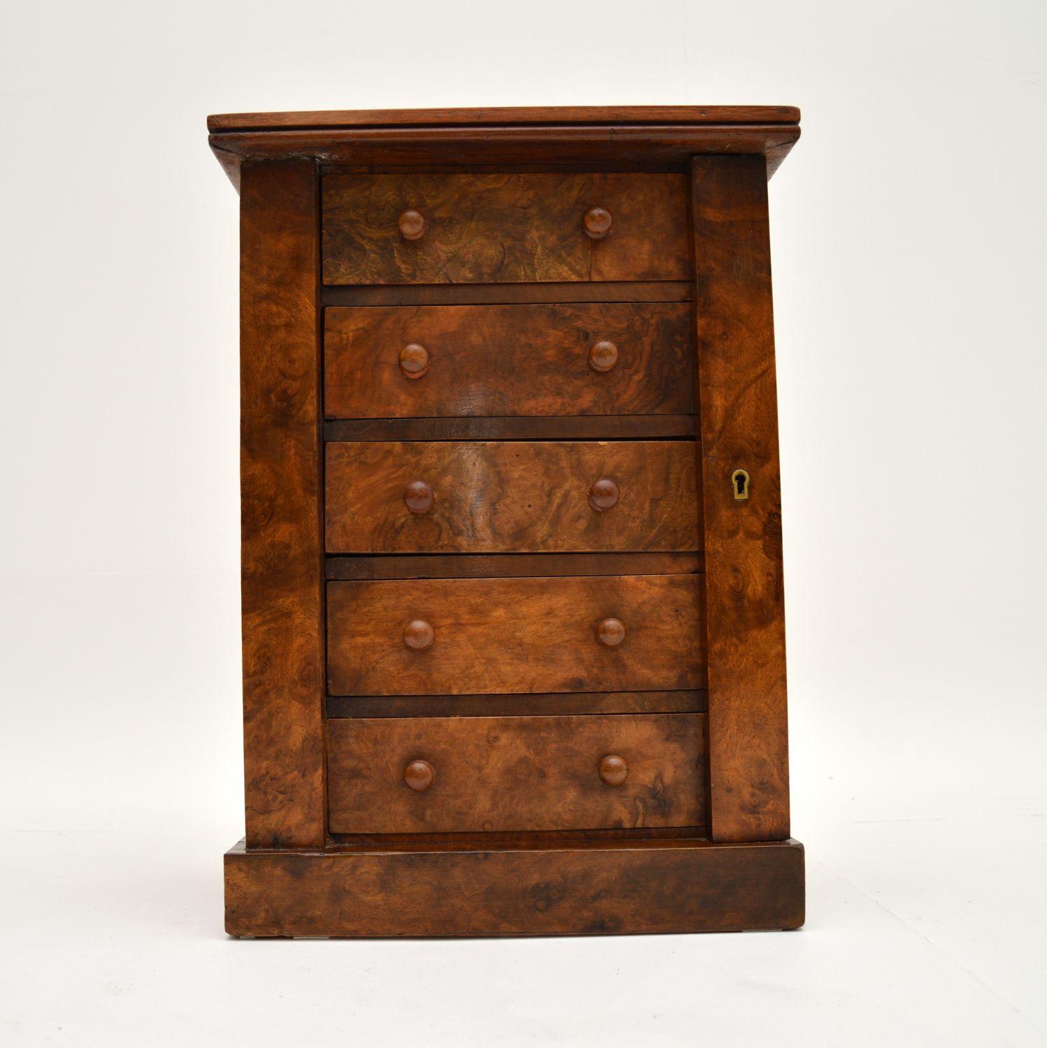  Antique Victorian Burr Walnut Miniature Wellington Chest In Good Condition For Sale In London, GB