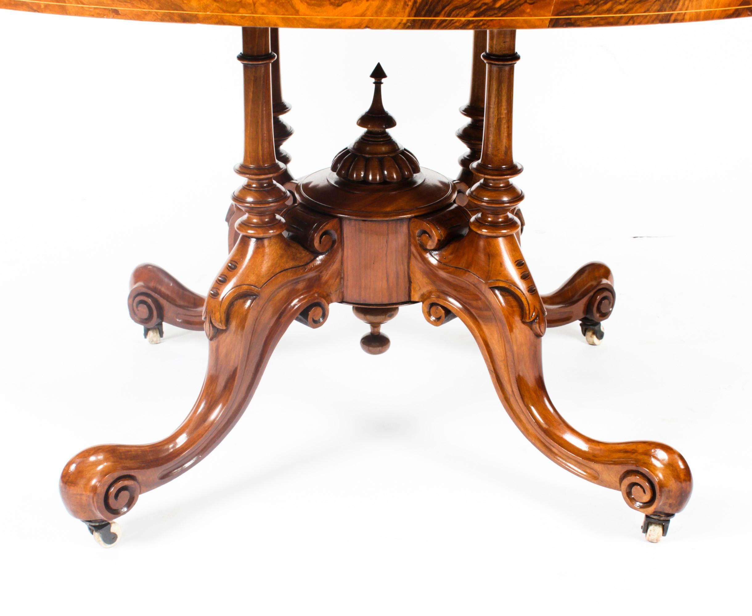Antique Victorian Burr Walnut Oval Loo Table 19th Century 5