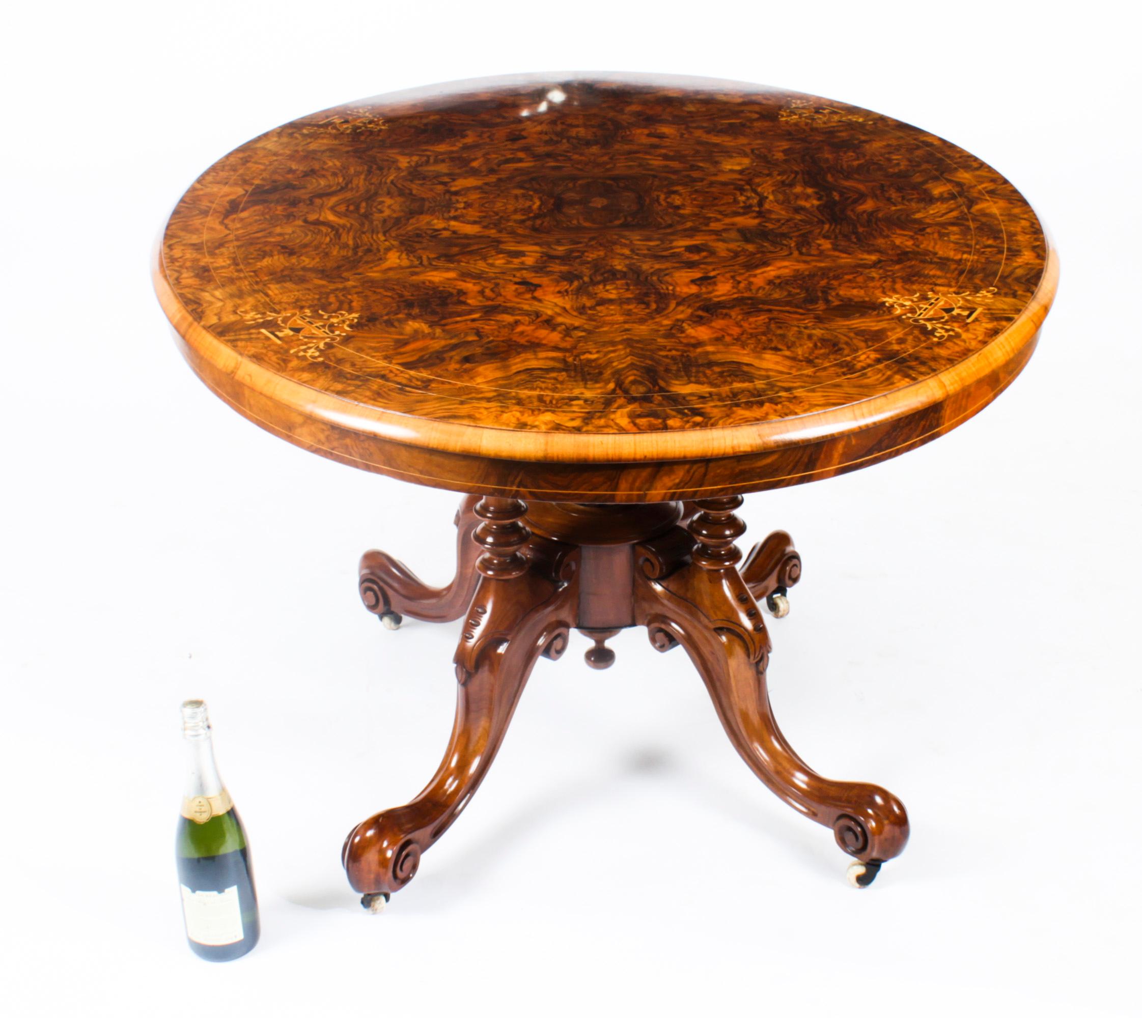 Antique Victorian Burr Walnut Oval Loo Table 19th Century 10