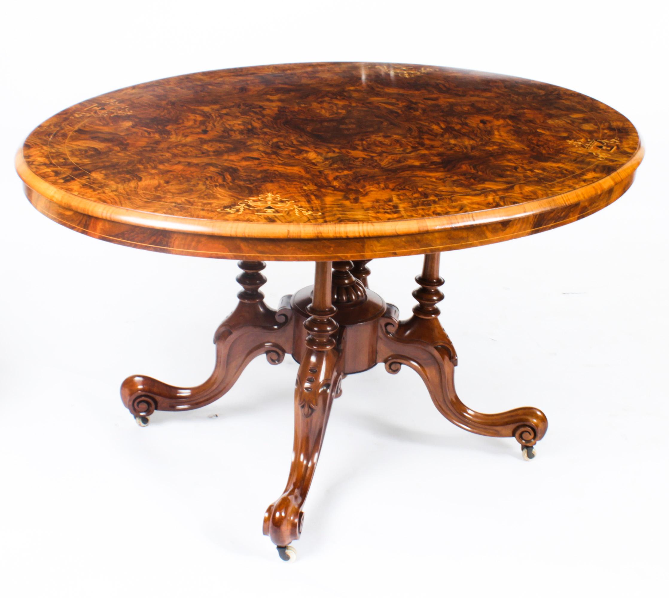 Antique Victorian Burr Walnut Oval Loo Table 19th Century 11