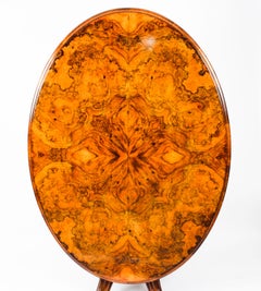 Antique Victorian Burr Walnut Oval Loo Table, 19th Century