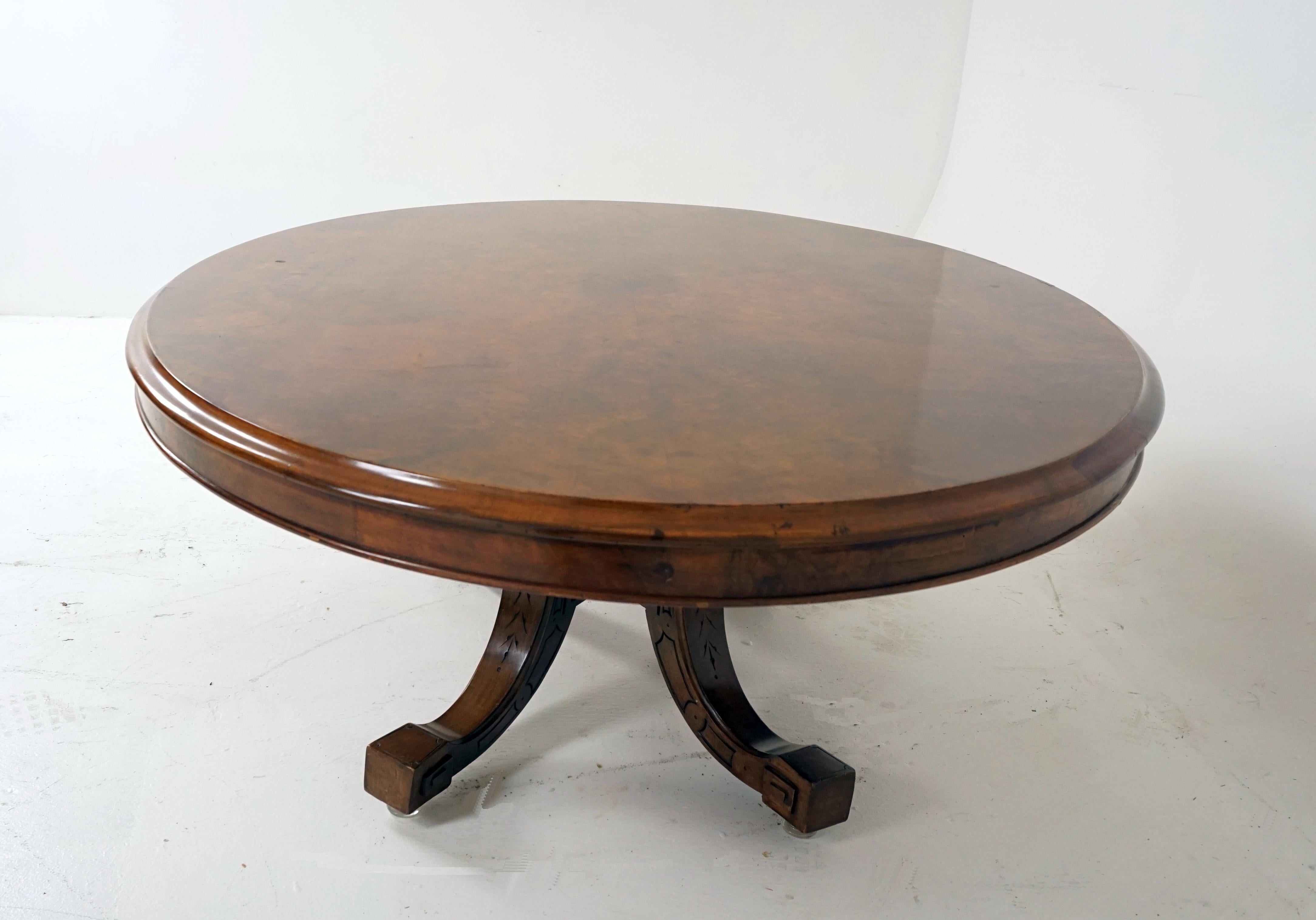 Antique Victorian Burr Walnut Oval Low Coffee Table Reduced, Scotland 1870 B2848 In Excellent Condition In Vancouver, BC