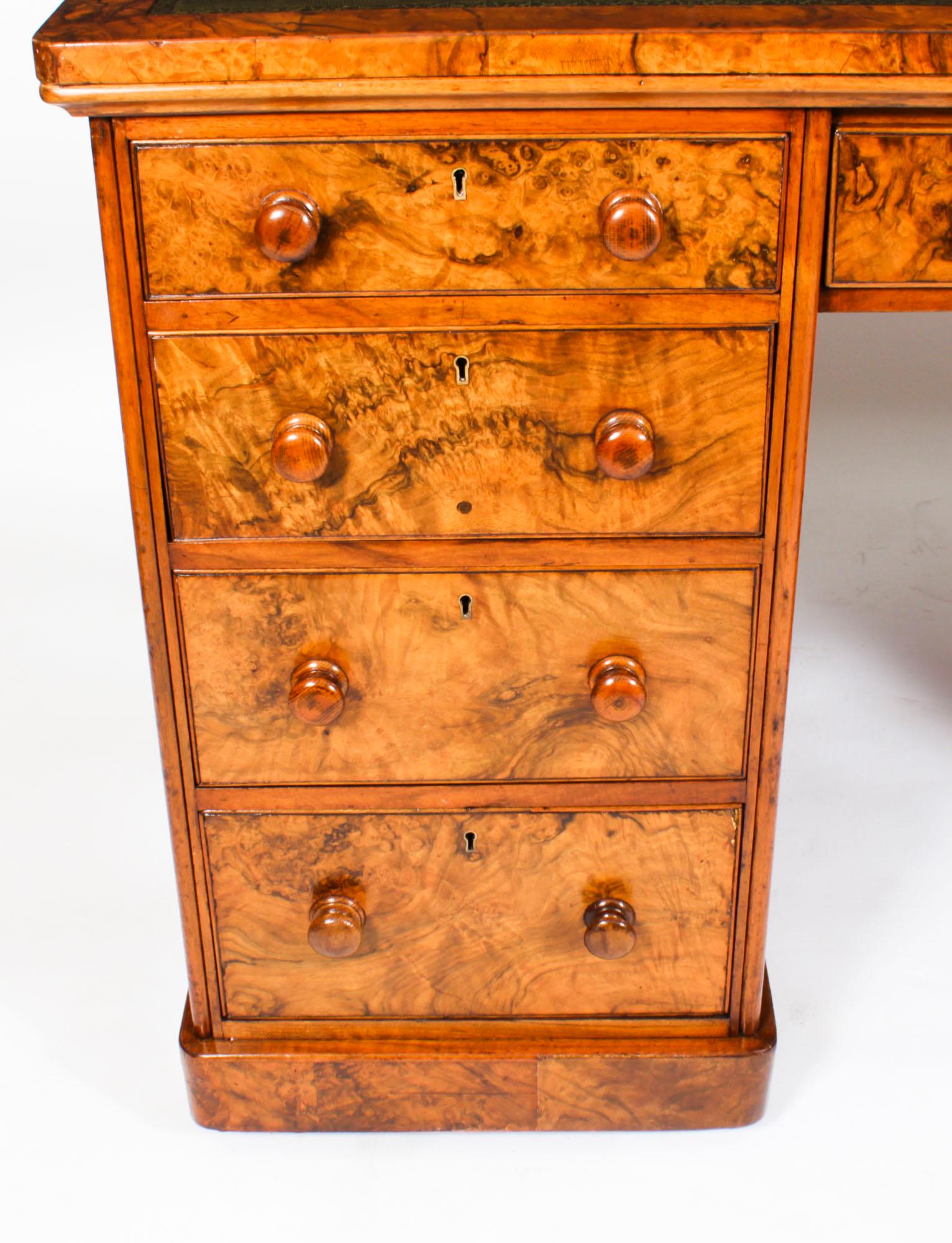 Antique Victorian Burr Walnut Partners Pedestal Desk 19th C For Sale 5