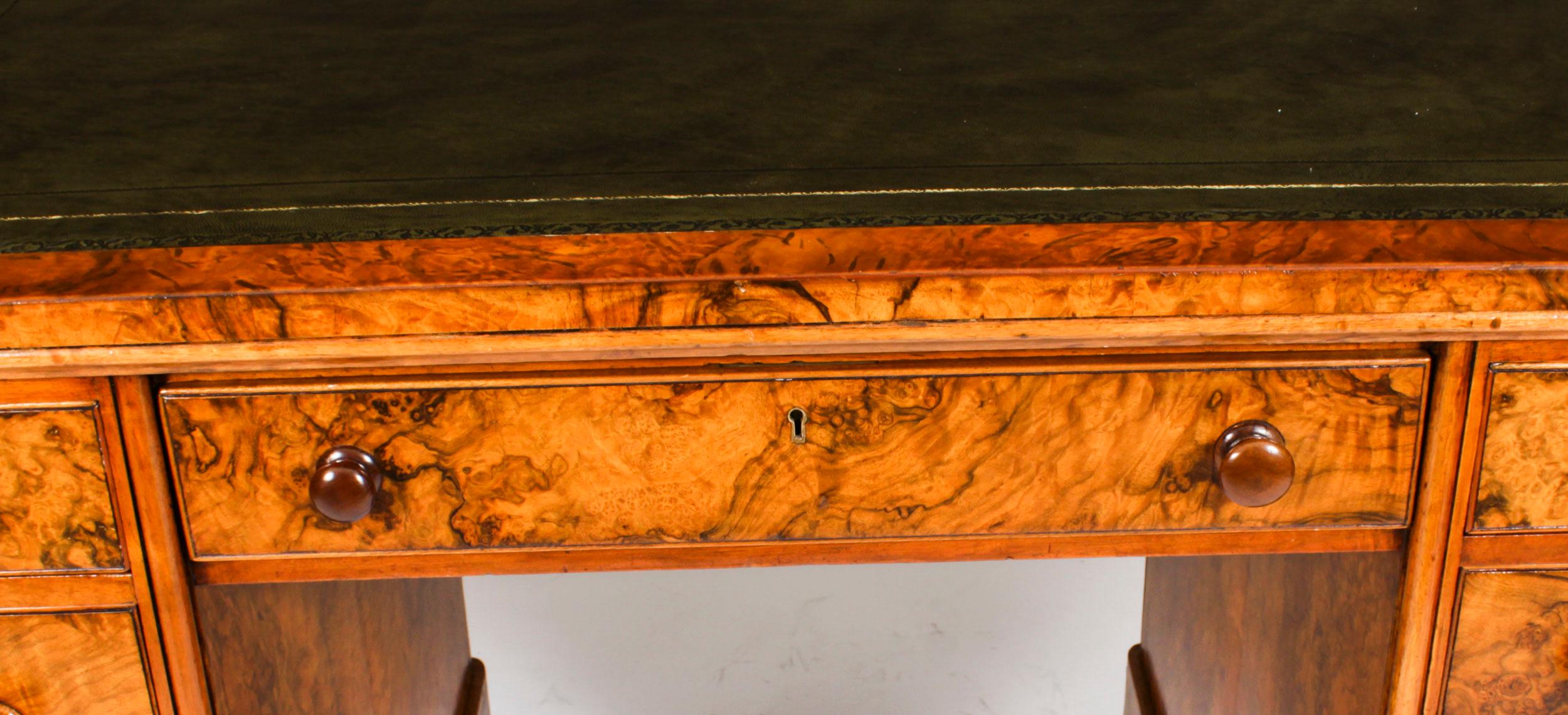Antique Victorian Burr Walnut Partners Pedestal Desk 19th C For Sale 6
