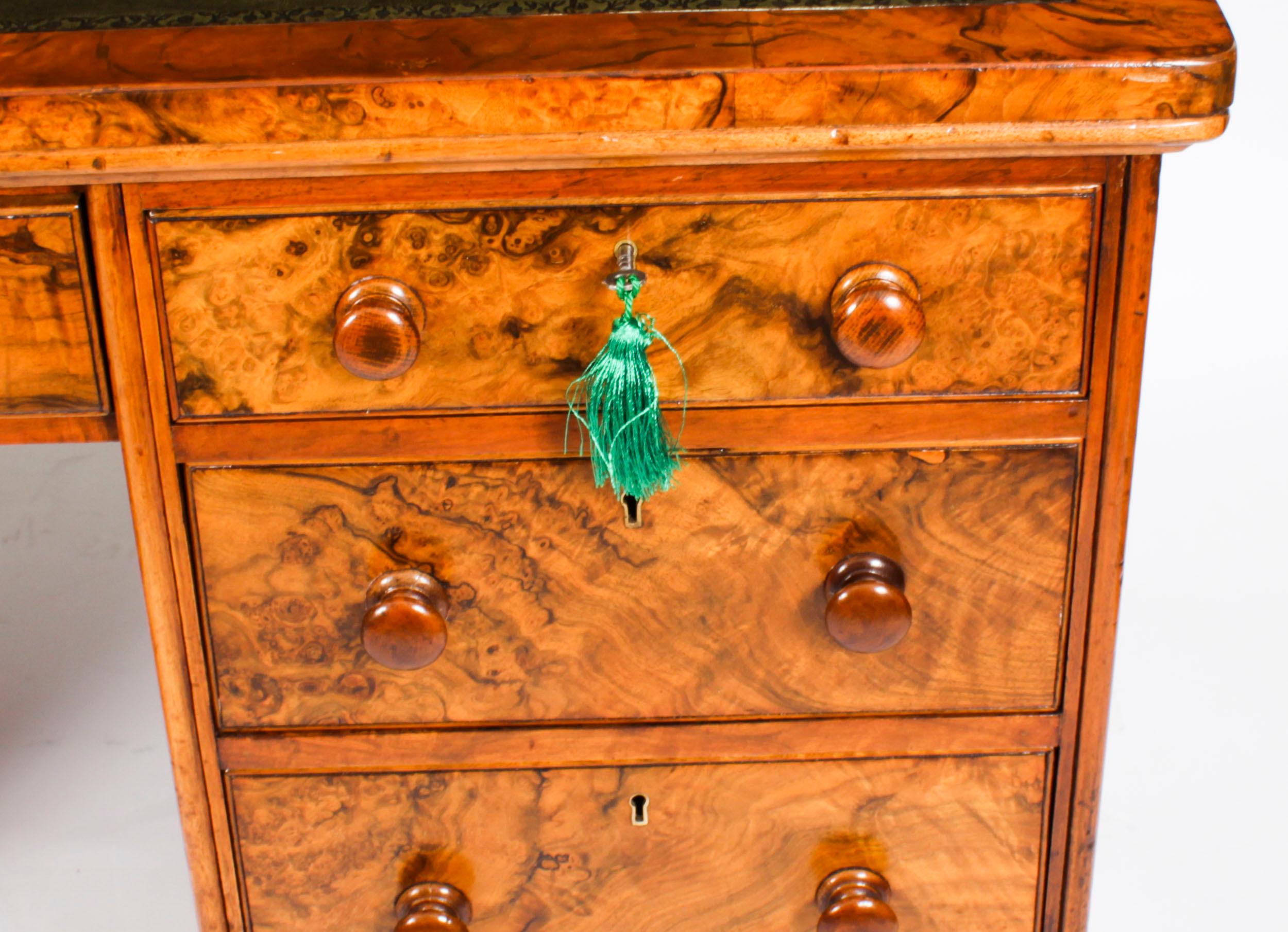 Antique Victorian Burr Walnut Partners Pedestal Desk 19th C For Sale 7
