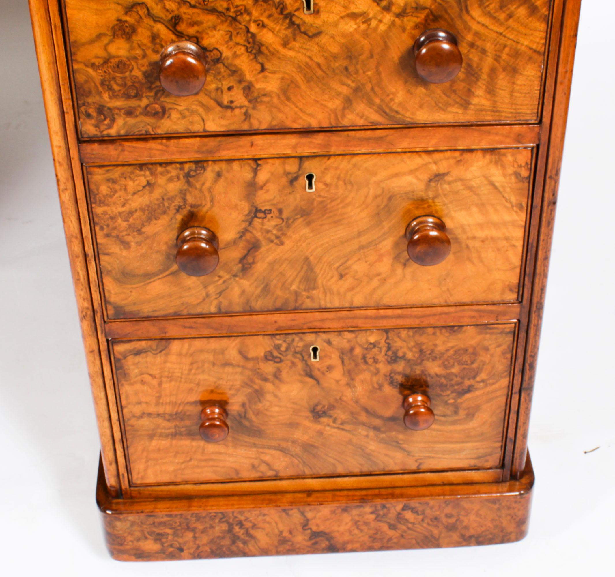 Antique Victorian Burr Walnut Partners Pedestal Desk 19th C For Sale 8