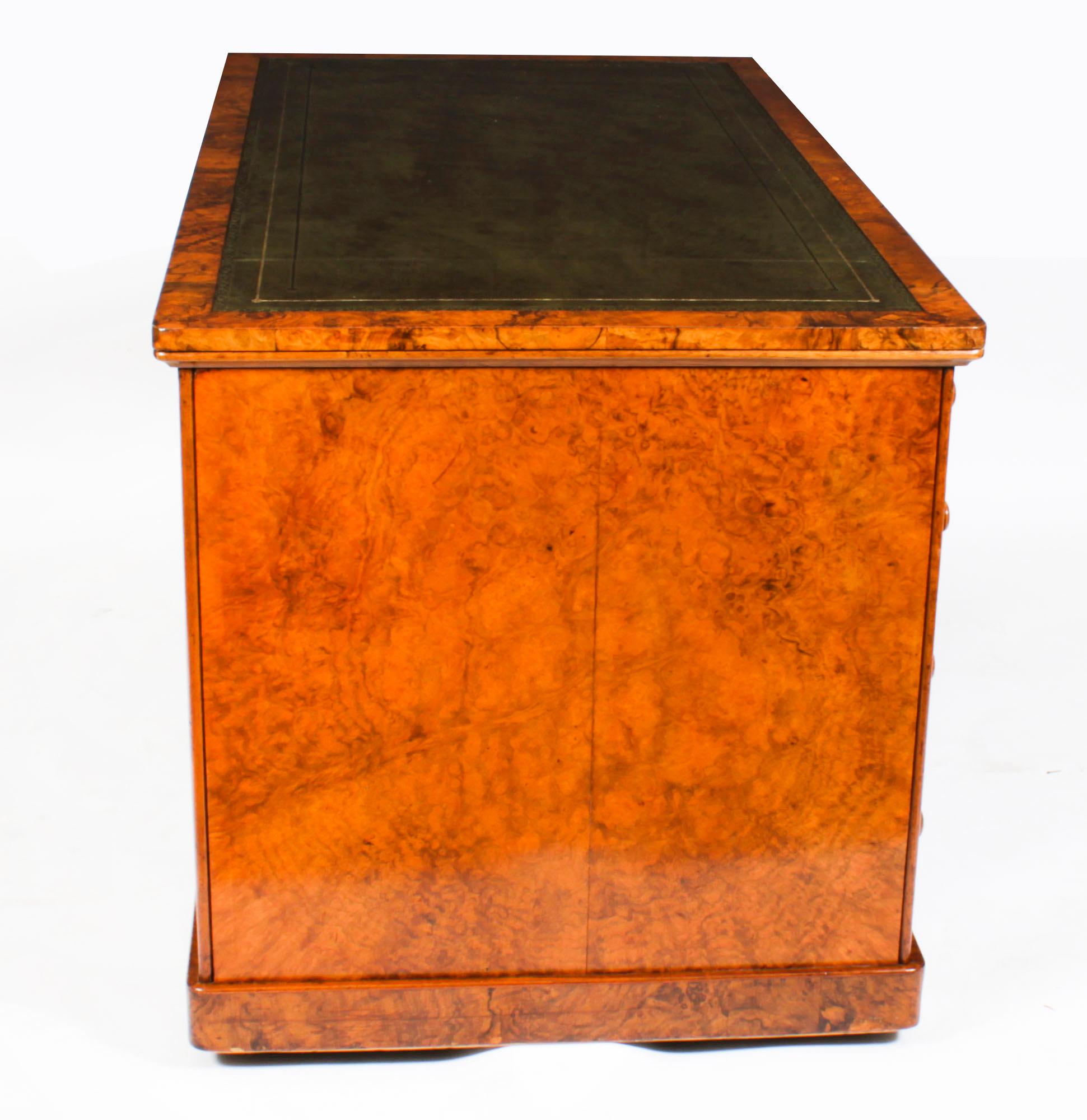 Antique Victorian Burr Walnut Partners Pedestal Desk 19th C For Sale 9