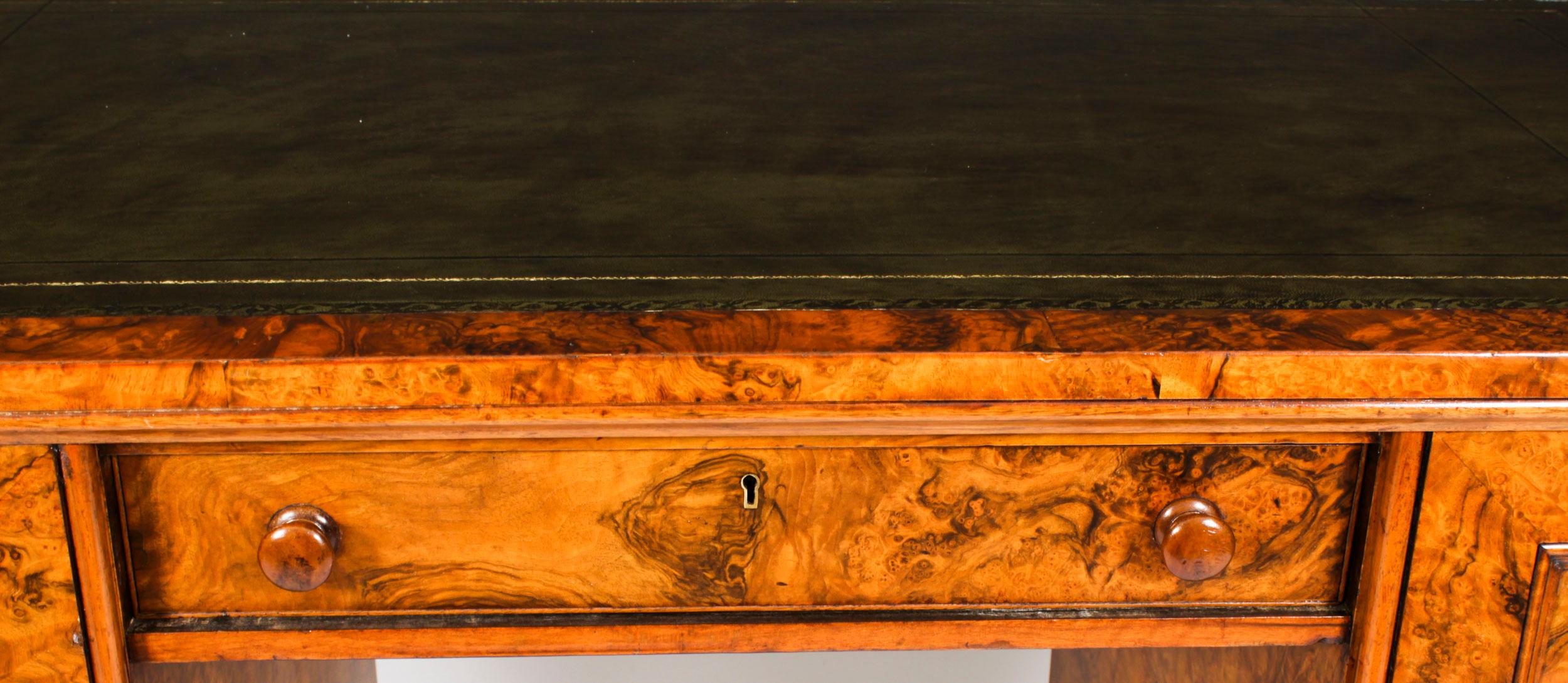 Antique Victorian Burr Walnut Partners Pedestal Desk 19th C For Sale 11