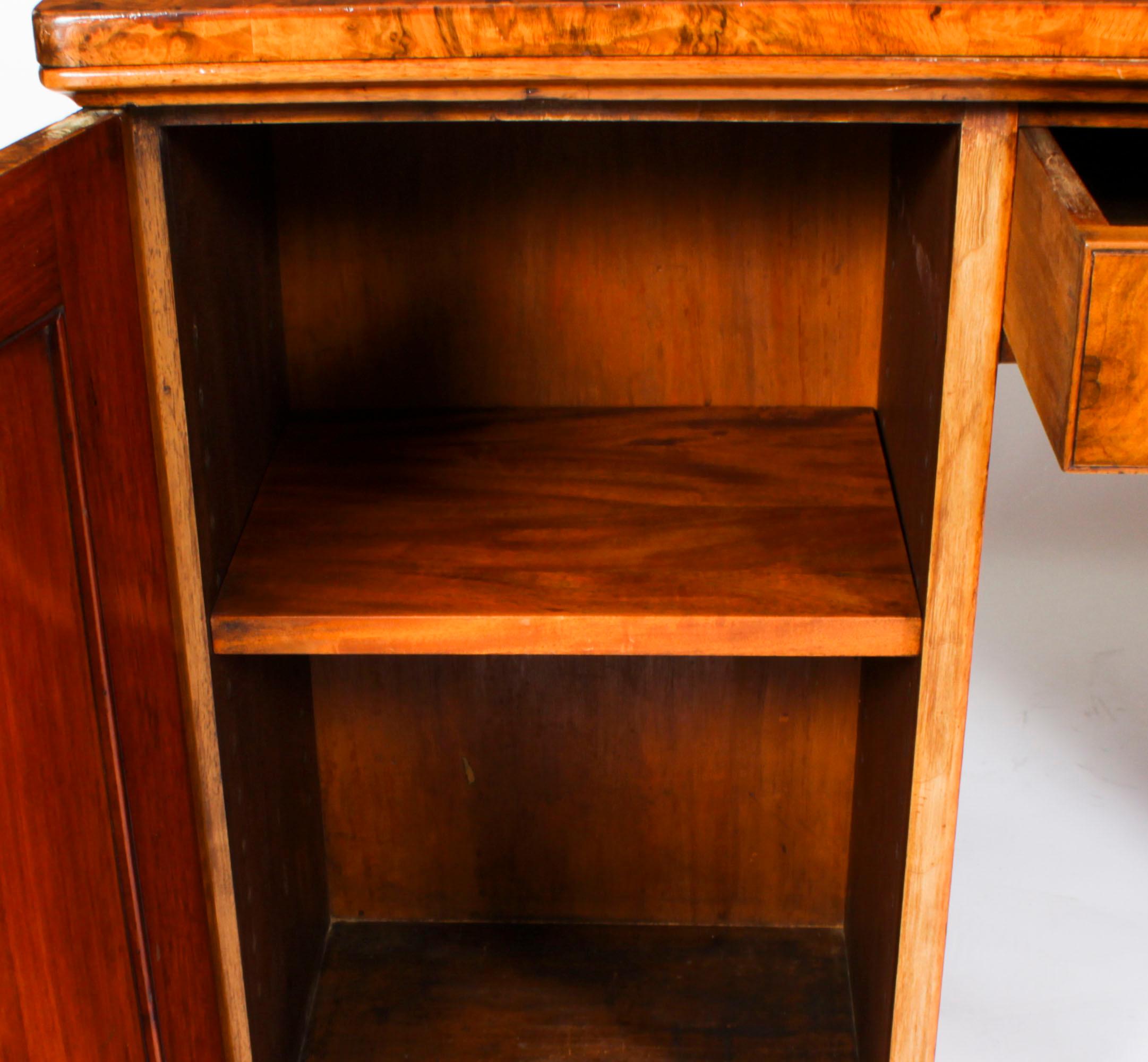 Antique Victorian Burr Walnut Partners Pedestal Desk 19th C For Sale 15