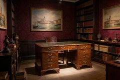 Antiguo Escritorio Victoriano de Pedestal en Nogal Circa 1900 178x124cm