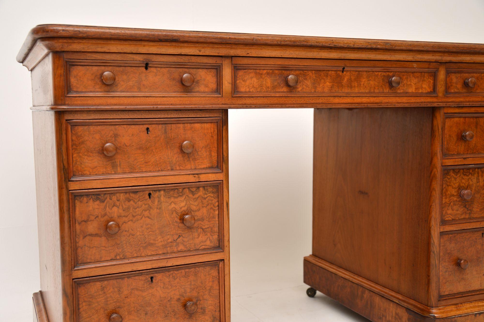 Antique Victorian Burr Walnut Pedestal Desk 3