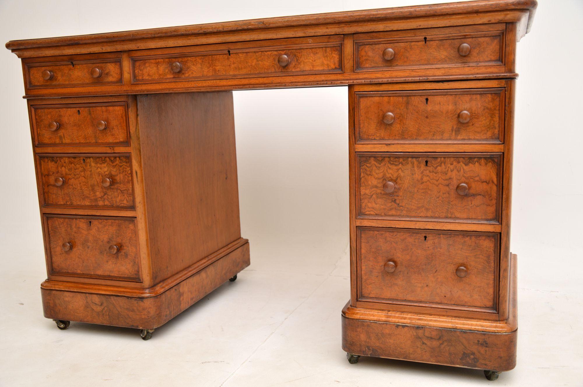 Antique Victorian Burr Walnut Pedestal Desk 5