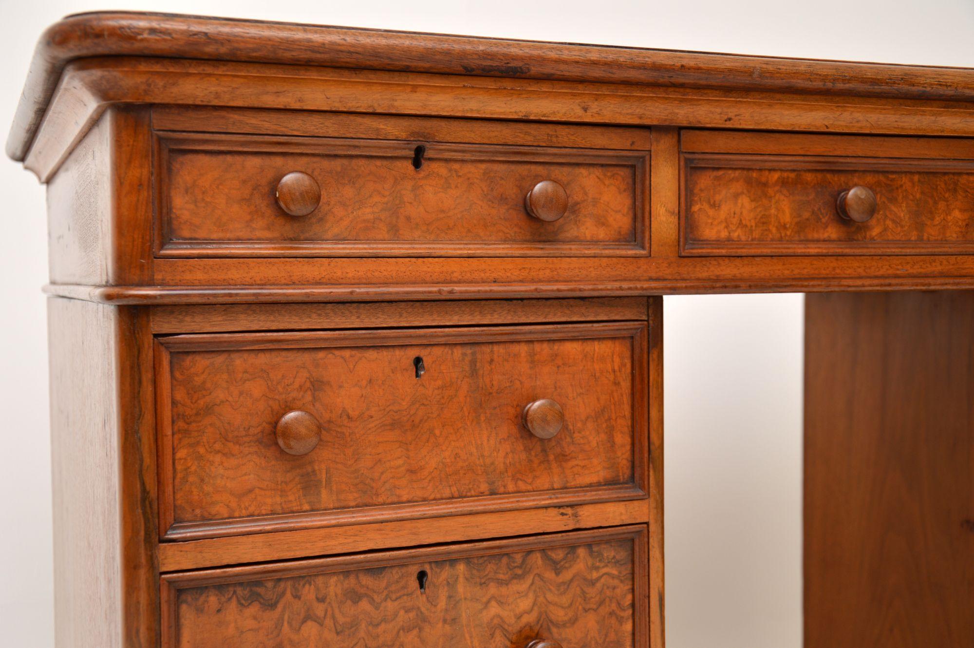 Antique Victorian Burr Walnut Pedestal Desk 4
