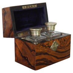 Antiquité Victorienne Ronce de Noyer Bouteille de Parfum Apothicaire Caddy Box Casket