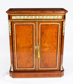 Antique Victorian Burr Walnut Pier Cabinet Sevres Plaques, 19th Century