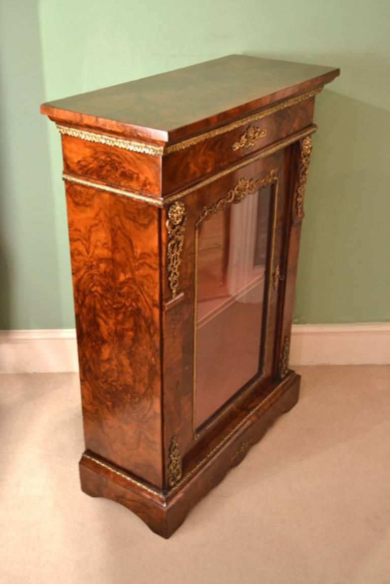English Antique Victorian Burr Walnut Pier Cabinet, 19th Century