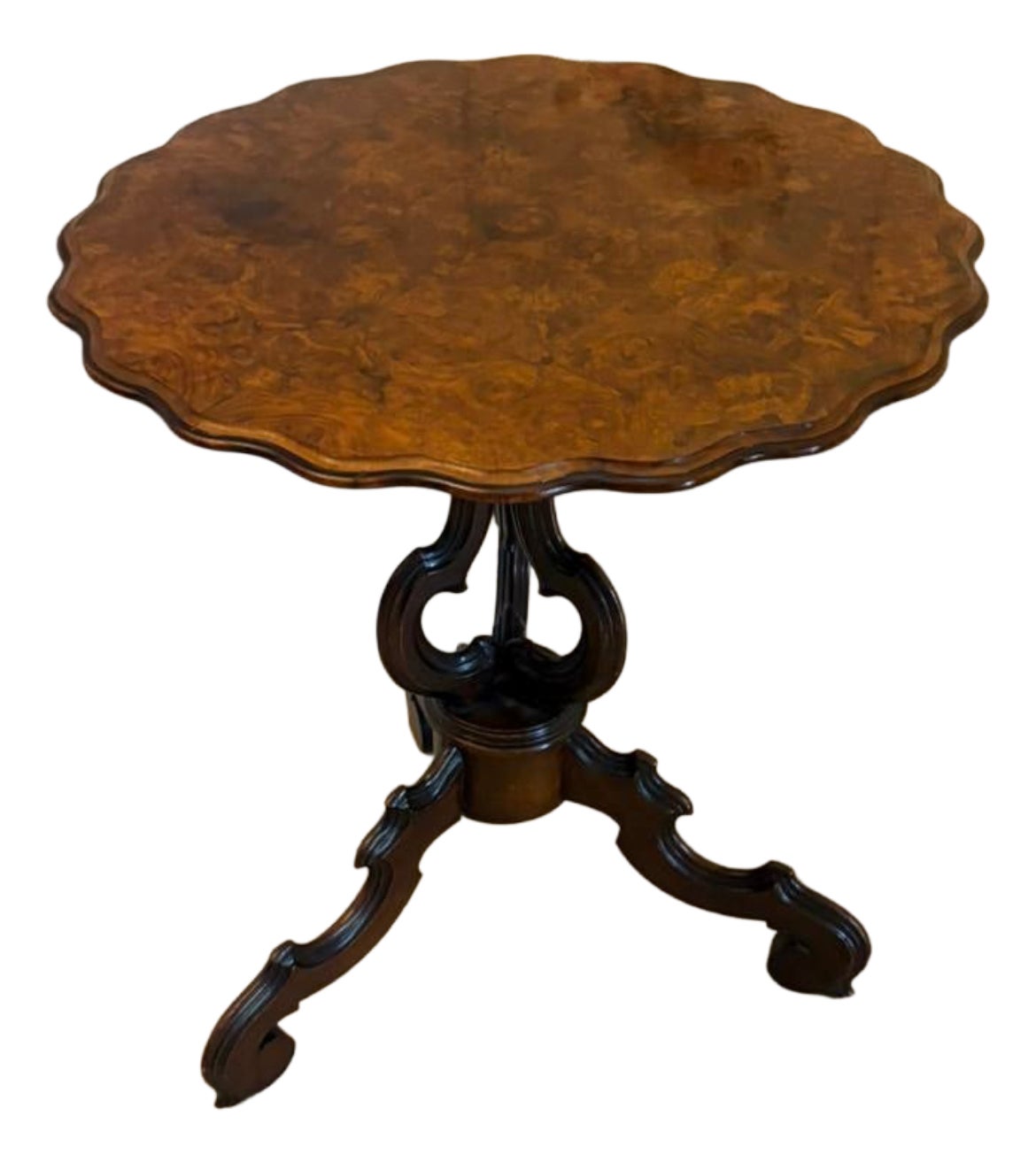 Antique Victorian Burr Walnut Scalloped Lamp Side Table